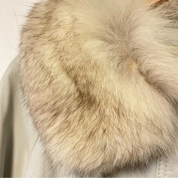 Vintage Fur Trimmed Opera Coat Gray Leather Silver Fox Jacket MobWife Womens S/M - Picture 4 of 13